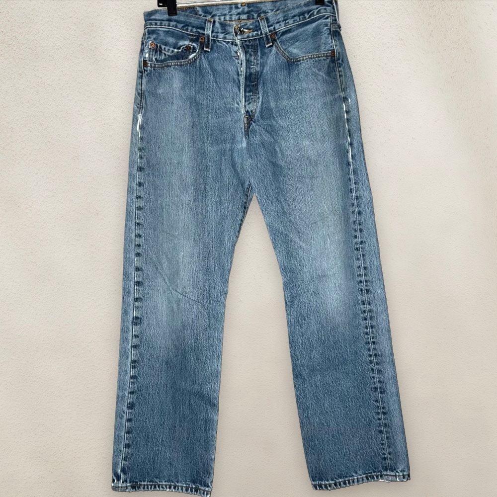 Levi's 501 Denim Jeans Distressed Straight Leg Pants Light Blue - Size 32 x 29